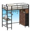 Advwin Metal Loft Bed Frame With Led & Desk & Charging Station & Storage, Black