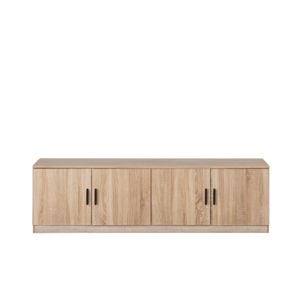 European Cabinetry Natural Oak Slim Oval Black Handles Bucharest TV Unit
