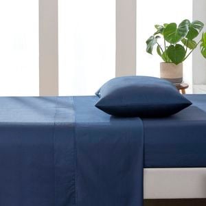 Essn 500tc Cotton Sateen Flat Sheet Navy -double Bed