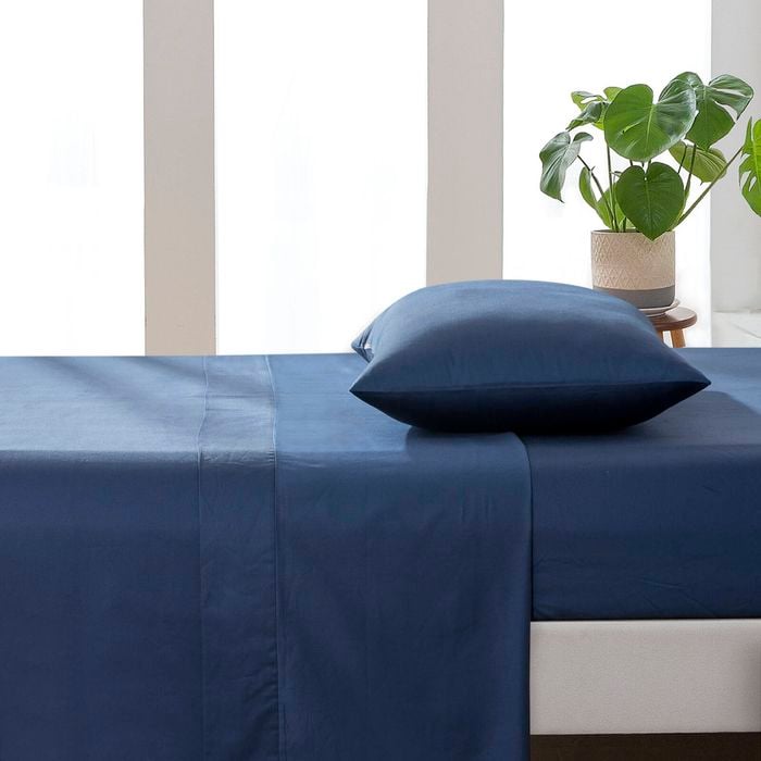 Essn 500tc Cotton Sateen Flat Sheet Navy -double Bed