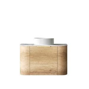 Attica 750mm Natural Oak Bentwood Wall Hung Curve Vanity With Natural Carrara Marble Top