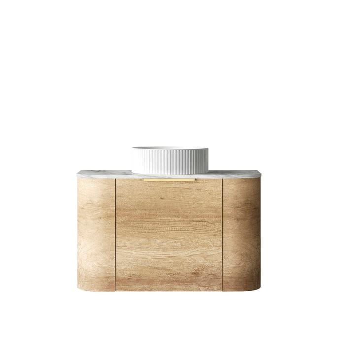 Attica 750mm Natural Oak Bentwood Wall Hung Curve Vanity With Natural Carrara Marble Top