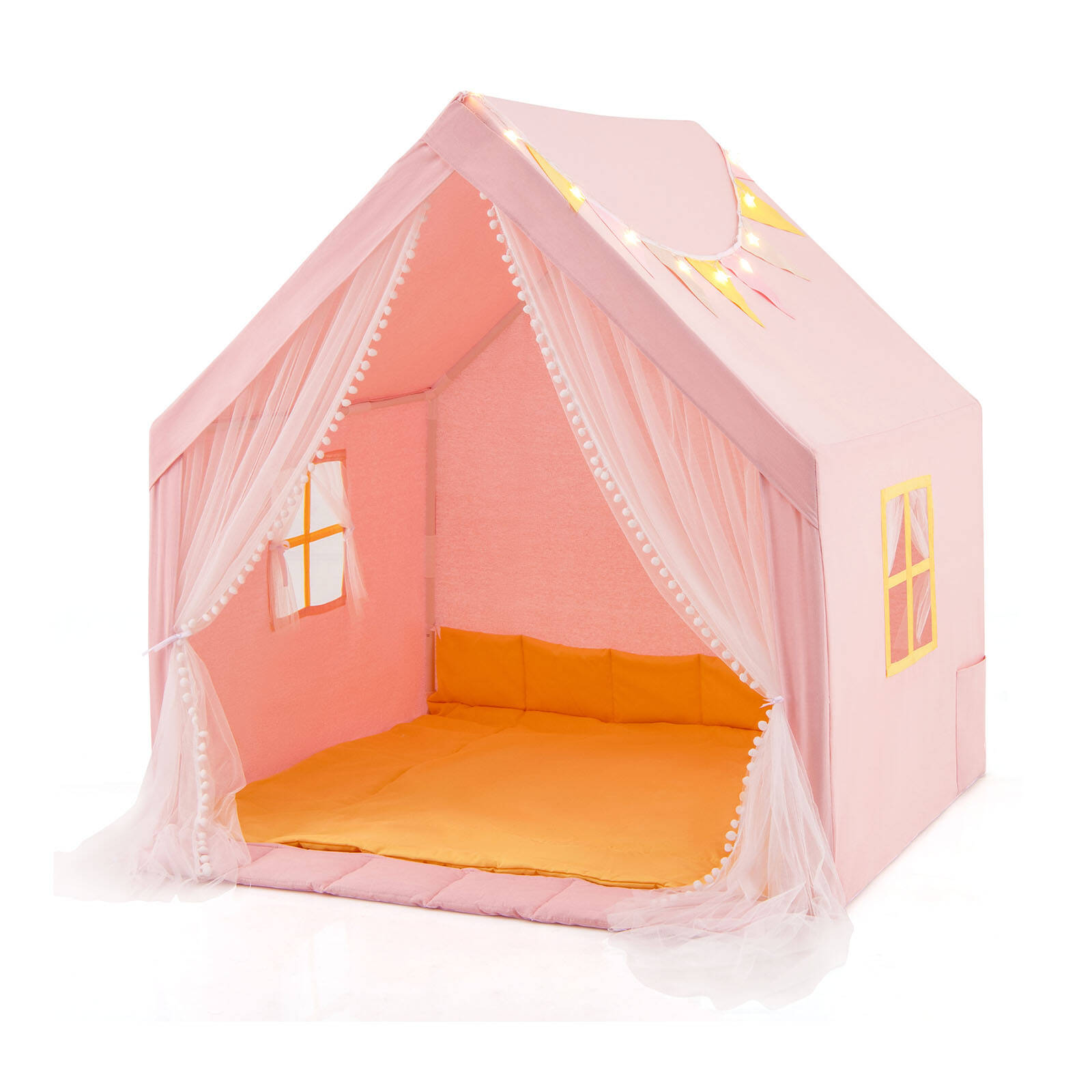 Costway Kids Fancy Play Tent Castle Playhouse w/Washable Mat Pink
