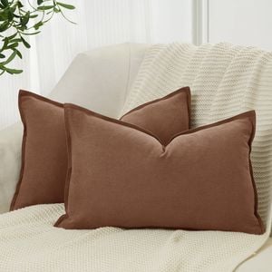 Gioia Casa Twin-Pack Linen Cushion Covers - Linen-Cotton Blend with Hidden Zipper Design - Cocoa Brown, 30cm × 50cm