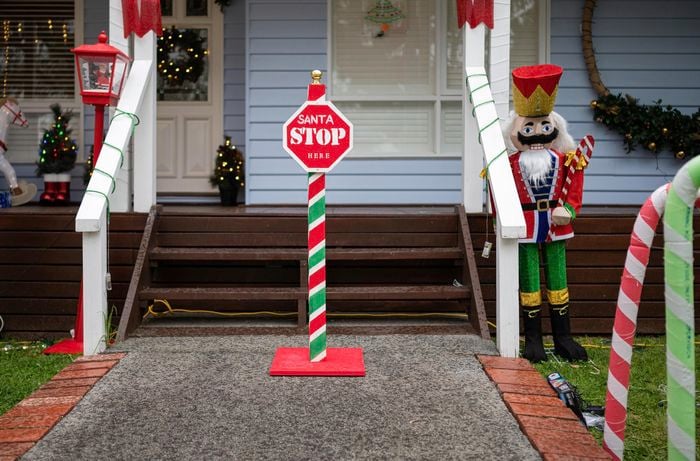 Christmas decorations in a front yard