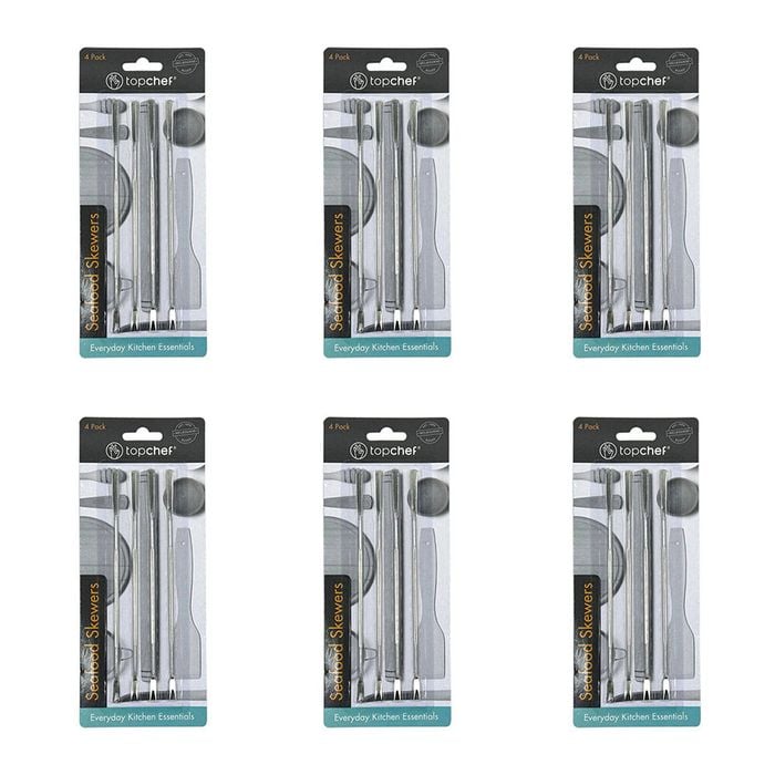 6x 4pc Topchef Stainless Steel Seafood Barbeque Skewers Set 17cm Silver