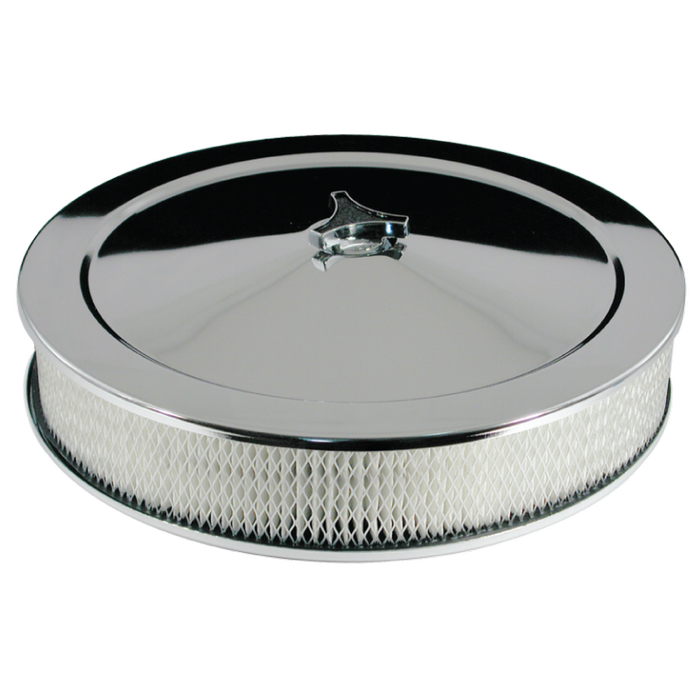 Air Cleaner Chrome 14" x 3" Recessed Base 5-1/8" Neck Holley, Edelbrock, Rochester, Quadrajet