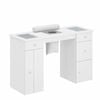 Advwin Vanity Desk Manicure Table with Dust Collector Glass Top Acetone Resistant Drawers Shelves White