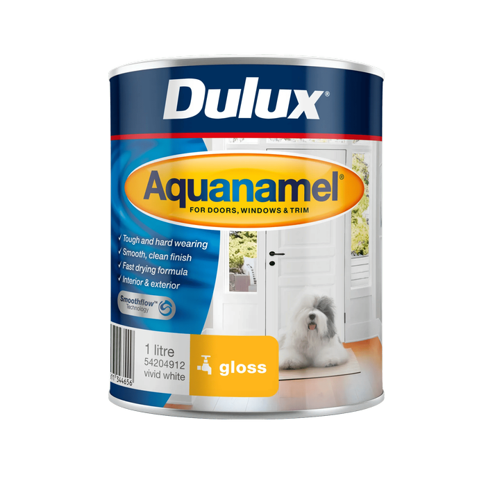 Dulux 1L Gloss Vivid White Aquanamel Enamel Paint