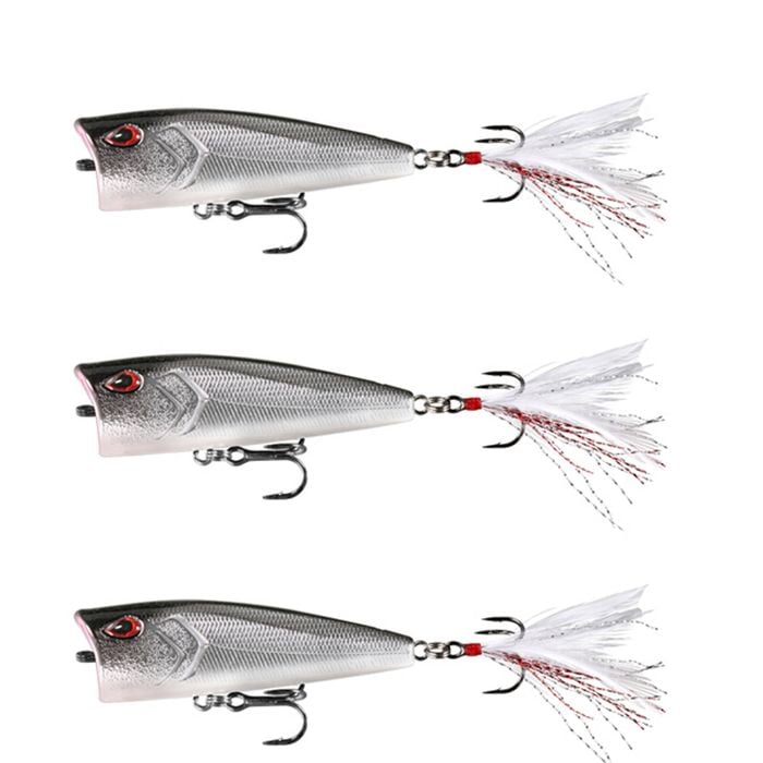 3x 13 Fishing 75mm Poppy Mc Pop Face Topwater Popper Lures - Chrome Black