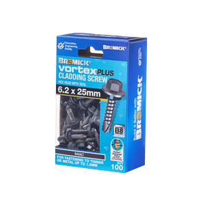 Bremick 6.2 x 25mm HEX B8 BZ Vortex Plus Cladding Screw - 100 Box