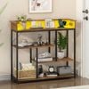 Advwin 100cm LED Console Table w/ Charging Station 3 Tier Hallway Table Walnut