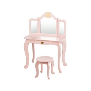 Costway Kids Wood Dressing Table Stool Set Pink