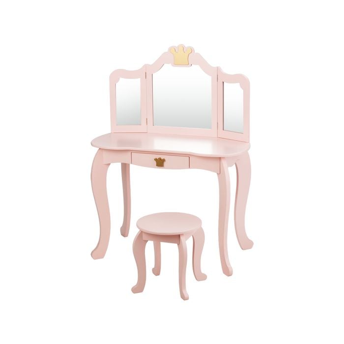 Costway Kids Wood Dressing Table Stool Set Pink