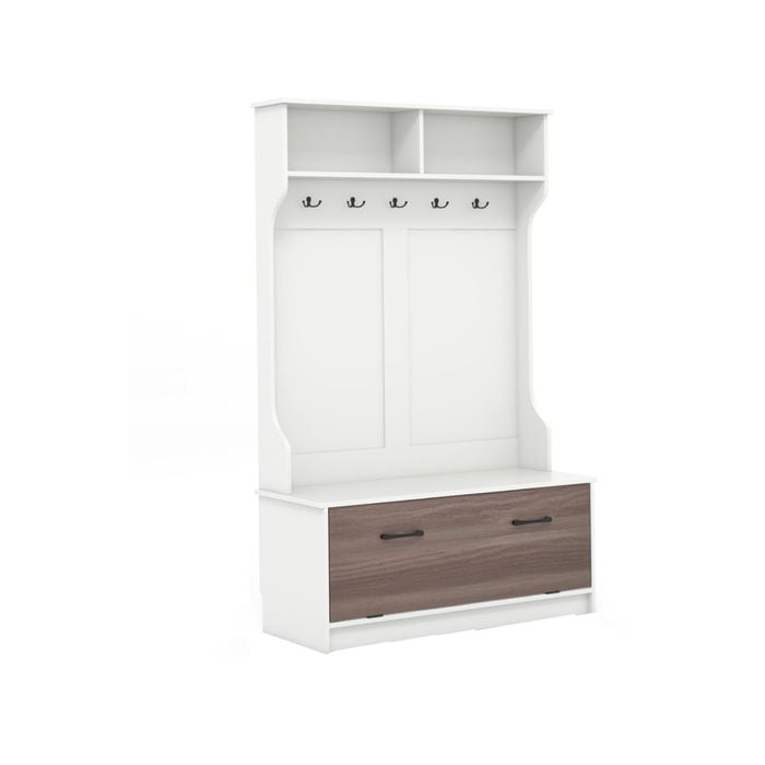 Costway 160cm Hall Tree Coat Clothes Rack Shoe Storage Bench, White