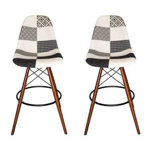Sk Designer Living | Pack Of 2 | Replica Eames Dsw Stool | Fabric & Walnut - Multicoloured V3