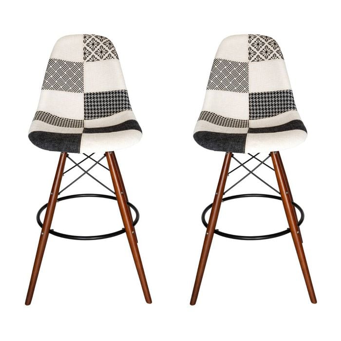 Sk Designer Living | Pack Of 2 | Replica Eames Dsw Stool | Fabric & Walnut - Multicoloured V3