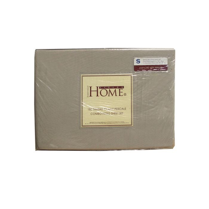 Bloomington 180TC Latte Polyester Cotton Fitted Sheet Set Single
