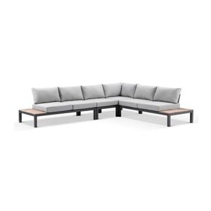 Nova Outdoor Aluminium Lounge And Dining Setting Charcoal With Single Modular & Textured Grey Cushions