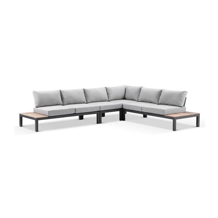 Nova Outdoor Aluminium Lounge And Dining Setting Charcoal With Single Modular & Textured Grey Cushions