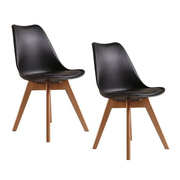 Foret Padded Retro Replica 2 Dining Chairs Cafe Kitchen Beech Black