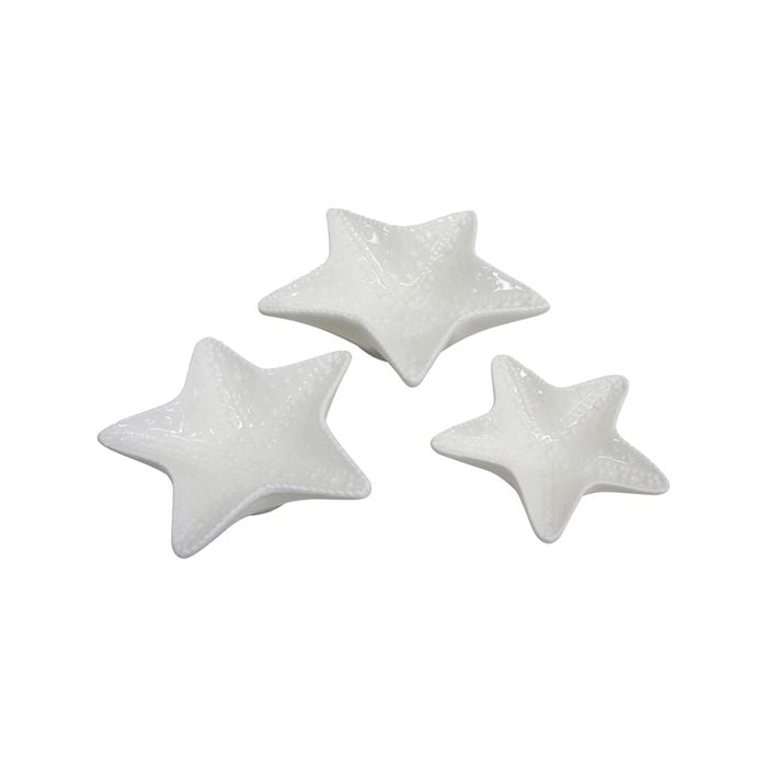 3pc Ceramic 13.5/16.5/20cm Starfish Plate Set Home Decor - White