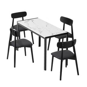 Oikiture 1.2m Dining Table Set with 4PCS Wooden Chairs Black