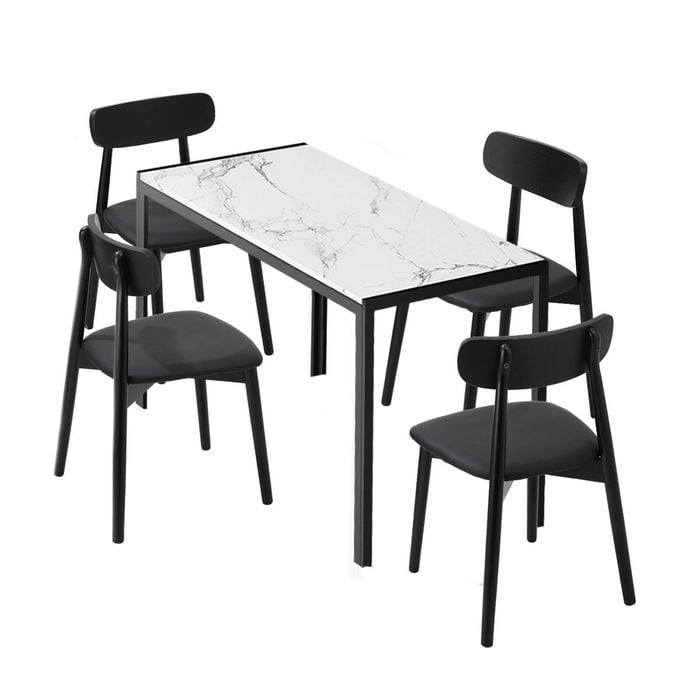 Oikiture 1.2m Dining Table Set with 4PCS Wooden Chairs Black