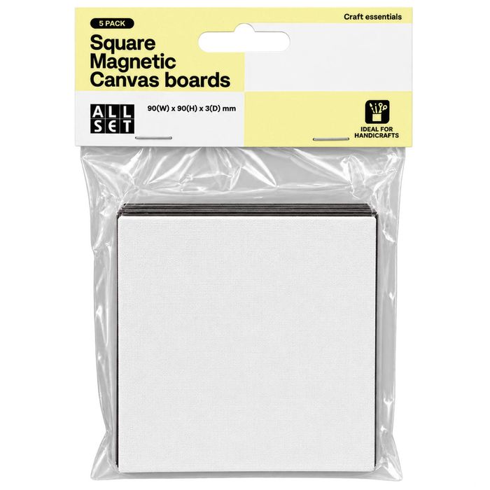 All Set 90 x 90 x 3mm Square Magnetic Canvas Boards - 5 Pack