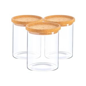 Argon Tableware Glass Storage Jars with Cork Lids - 750ml - Pack of 3