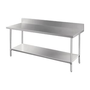 Vogue Premium Stainless Steel Prep Table With Splashback And Undershelf 1800x600x900mm