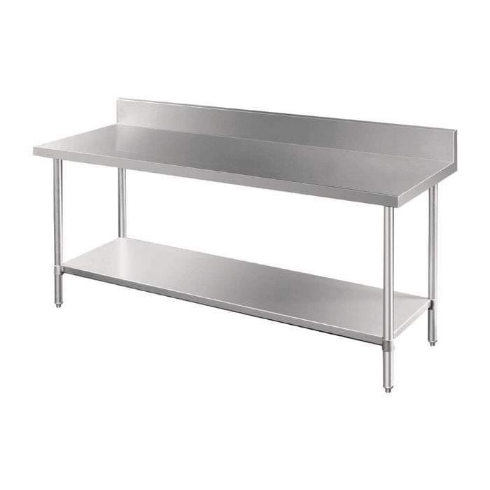 Vogue Premium Stainless Steel Prep Table With Splashback And Undershelf 1800x600x900mm