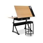 Artiss Drawing Desk With Stool Tilt Drafting Table Set Drawer Art  Craft Student