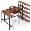 Costway L Shape Computer Desk Bookshelf Office Study Writing Table Brown