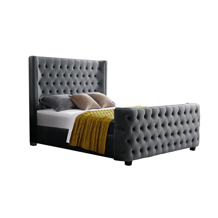 Elegant Collections Queen Grey Milan Tufted Bed 150cm