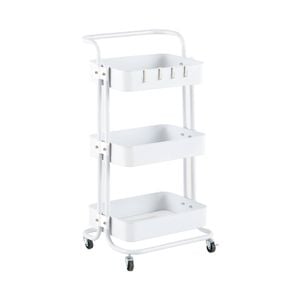 HOMFURN 3-Tier Rolling Utility Cart – Metal Mesh Storage with Lockable Wheels & Side Hooks, for Kitchen Office Home