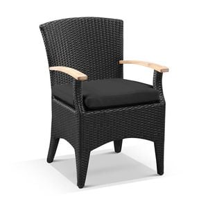 Kai Outdoor Wicker And Teak Dining Arm Chair - Charcoal with Vanilla