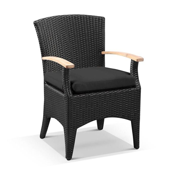 Kai Outdoor Wicker And Teak Dining Arm Chair - Charcoal with Vanilla