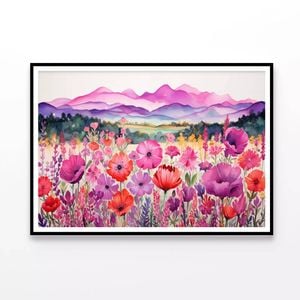 Group of Poppy Flowers Painting  Print 100% Australian Made 120x90cm  (Poster)