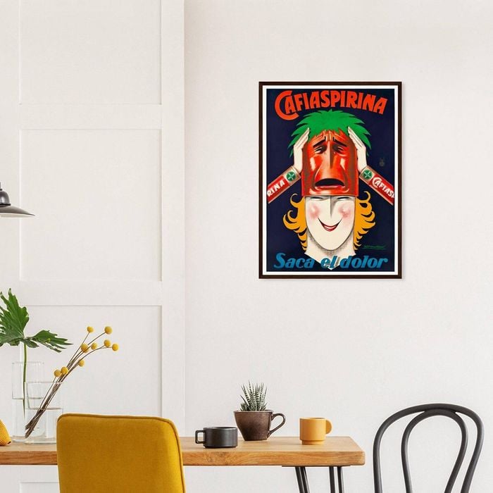 Galrie Cafiaspirina Saca el Dolor Vintage Advertising Poster Retro Wall Art, Black Frame, A4 21 x 30cm (8 x 12inch)