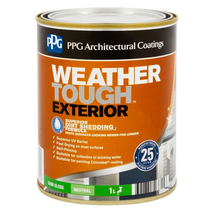PPG Paints 1L Neutral Semi Gloss Weather Tough Exterior Paint