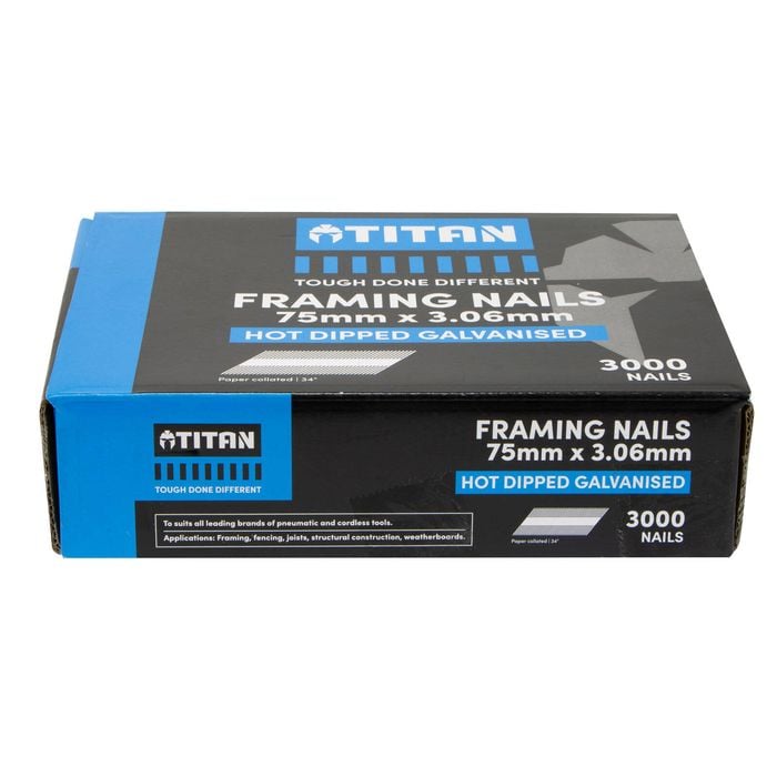 Titan 75 x 3.06 mm Hot Dipped Galvanised Collated Framing Nails - 3000 Pack