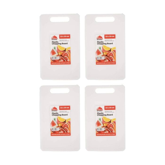 4PK Culinary Kitchen Plastic Rectangular Chopping Board 33x20cm White