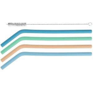 4pc Avanti Silicone Angled Drinking Bent Straws Drinkware w/ Cleaning Brush