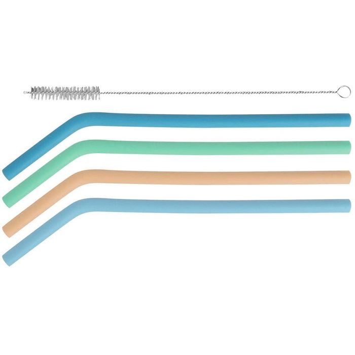 4pc Avanti Silicone Angled Drinking Bent Straws Drinkware w/ Cleaning Brush