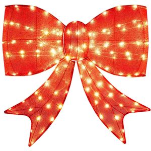 Costway 93CM Lighted Christmas Bow Decoration w/150 Warm White LED Light