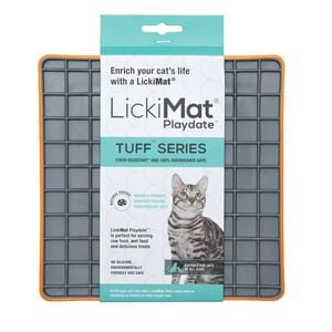 LickiMat Tuff Playdate Boredom Buster Cats Slow Feeder Mat Orange
