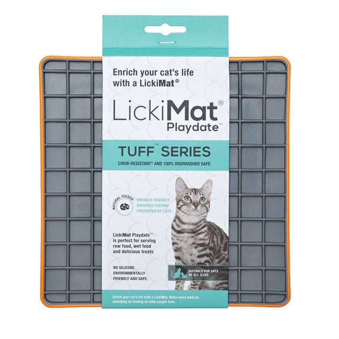 LickiMat Tuff Playdate Boredom Buster Cats Slow Feeder Mat Orange