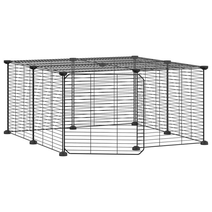 vidaXL 12-Panel Pet Cage Pet Playpen Animal Enclosure with Door Black Steel