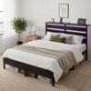 Artiss Bed Frame Double Size LED Metal Bed Base with Charging Station